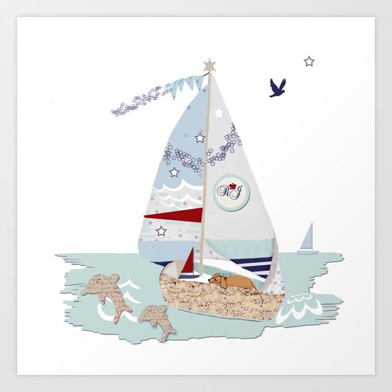 Sailboats and puppies Art Print