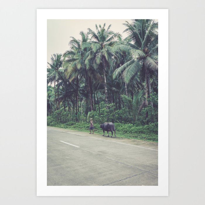 Man walking with cow, Siargao Philippines | travel photography Art Print