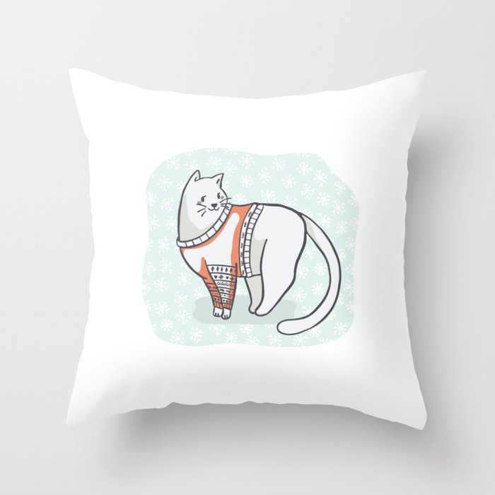 Christmas Cat In Embroidery Sweater Clipart Hand Drawn Cat Lover
