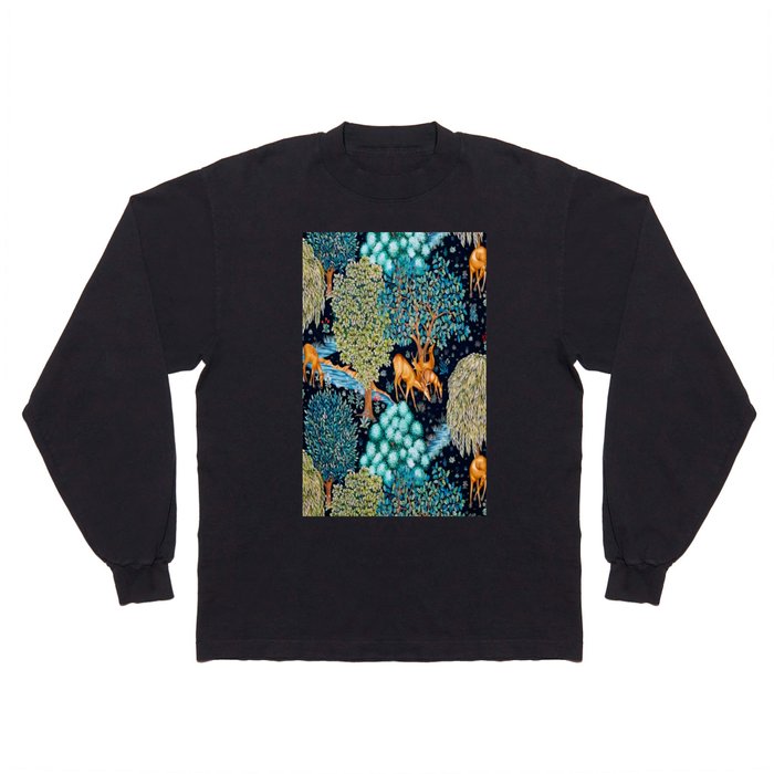 William Morris (British, 1834-1896) & John Henry Dearle (British, 1859-1932) - Title: The Brook (Blue Charcoal variant) - 1890 - Arts and Crafts - Medieval art - Digitally Enhanced Version - Long Sleeve T Shirt
