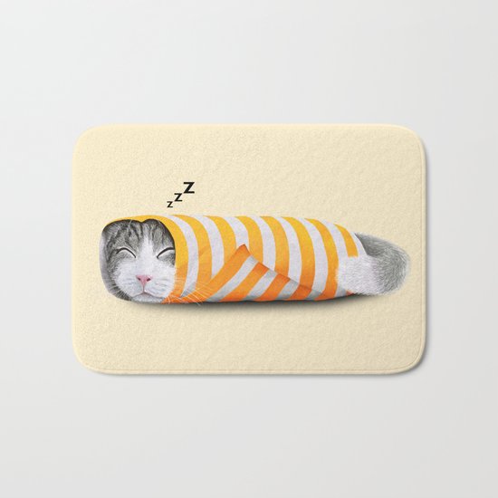 Cat in the paper Bath Mat