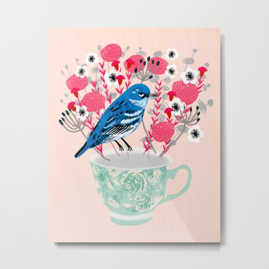 Bird on a Teacup by Andrea Lauren Metal Print