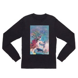 The Last Mermaid Long Sleeve T Shirt | Curated, Littlemermaid, Painting, Celestial, Illustration, Nature, Ocean, Surreal, Sea, Psychedelic 