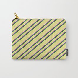 [ Thumbnail: Tan, Dark Orchid & Green Colored Lined/Striped Pattern Carry-All Pouch ]