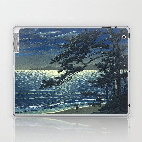 Kawase Hasui, Moonlight Over Ninomiya Beach - Vintage Japanese Woodblock Print Art Laptop & iPad Skin