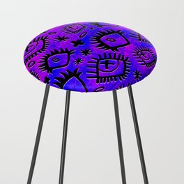 Weird Alternative Eyes and Doodles Watercolor Abstract (purple) Counter Stool