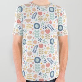 Scandi Flowers and Hearts-Multi-Color All Over Graphic Tee