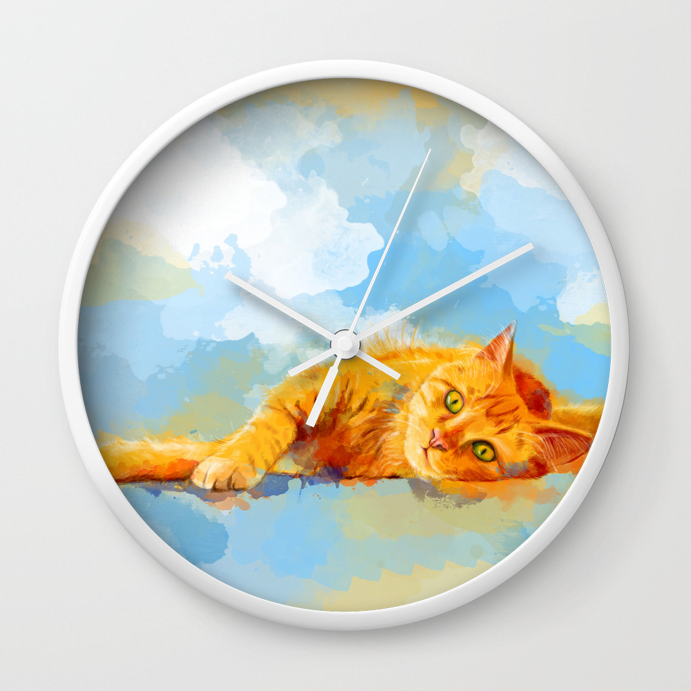 Cat Dream Orange Tabby Cat Painting Wall Clock By Floartstudio