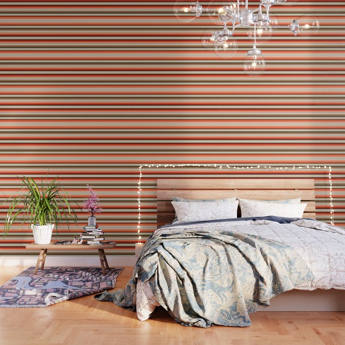 Navajo White, Burnt Orange and Brown Southwest Serape Blanket Stripes Wallpaper