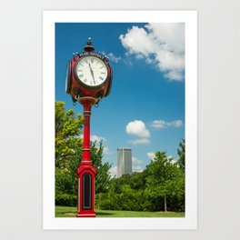 Pearl District Clock and Tulsa Skyline Art Print
