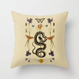 Snake, Swallowtail, & Wildflowers Throw Pillow