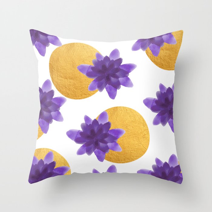 Reassurance // Violet Watercolor Flowers and Gold Spots Throw Pillow