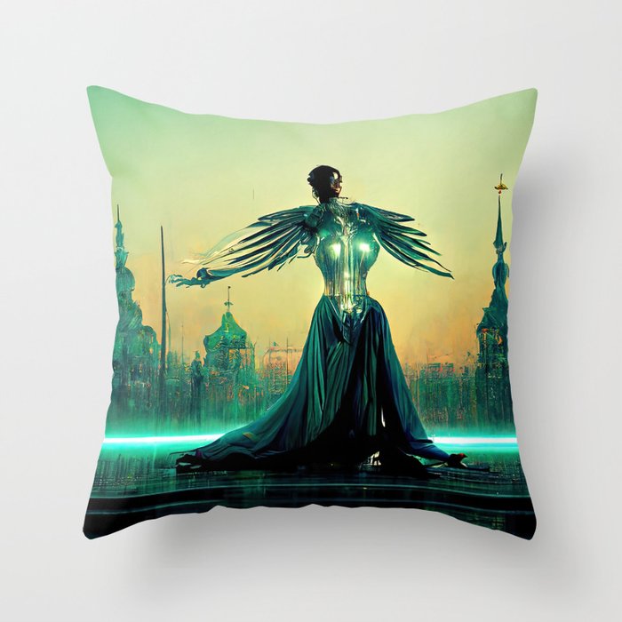 Cybernetic Angel Throw Pillow