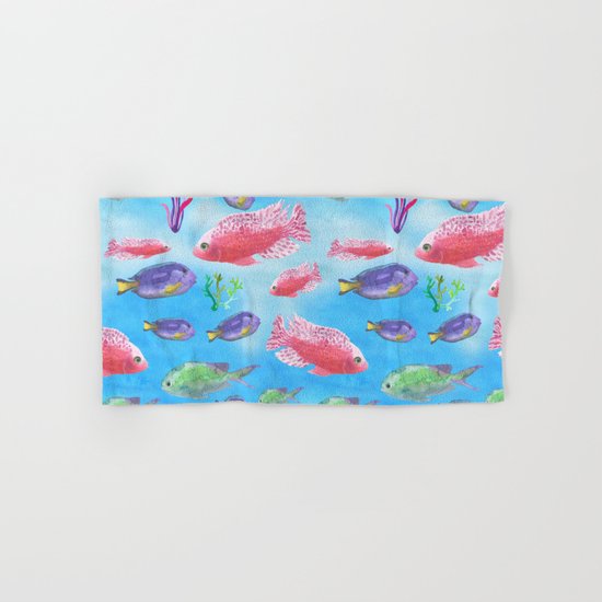 The deep sea-fishes in the sea- watercolor illustration Hand & Bath Towel
