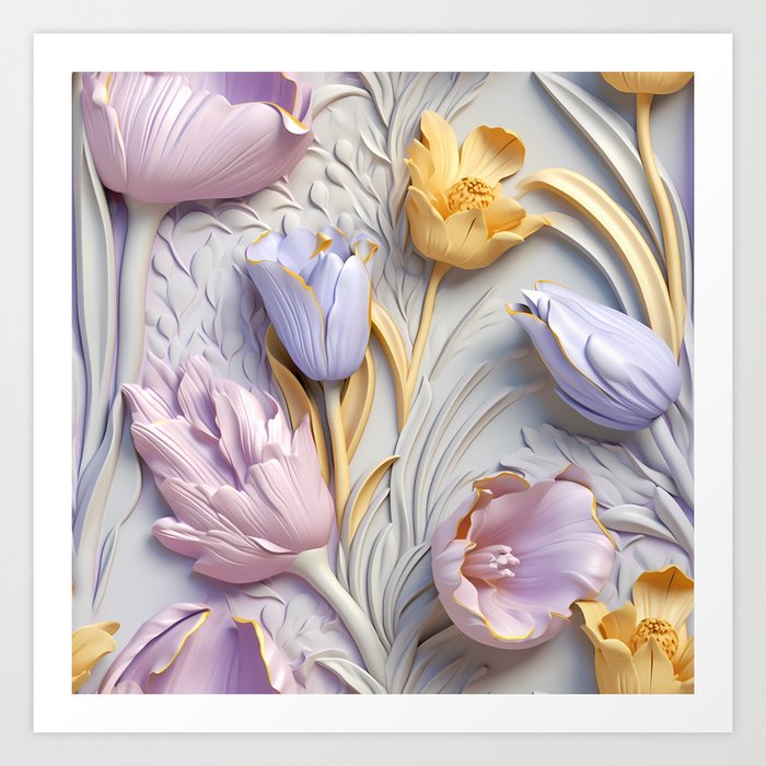 3d lilac modern flowers Art Print