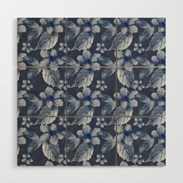 Blue Watercolor Floral Pattern Wood Wall Art