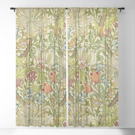 William Morris Golden Lily Vintage Pre-Raphaelite Floral Sheer Curtain