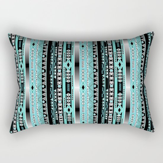 Abstract ethnic pattern in turquoise , black and white . Rectangular Pillow