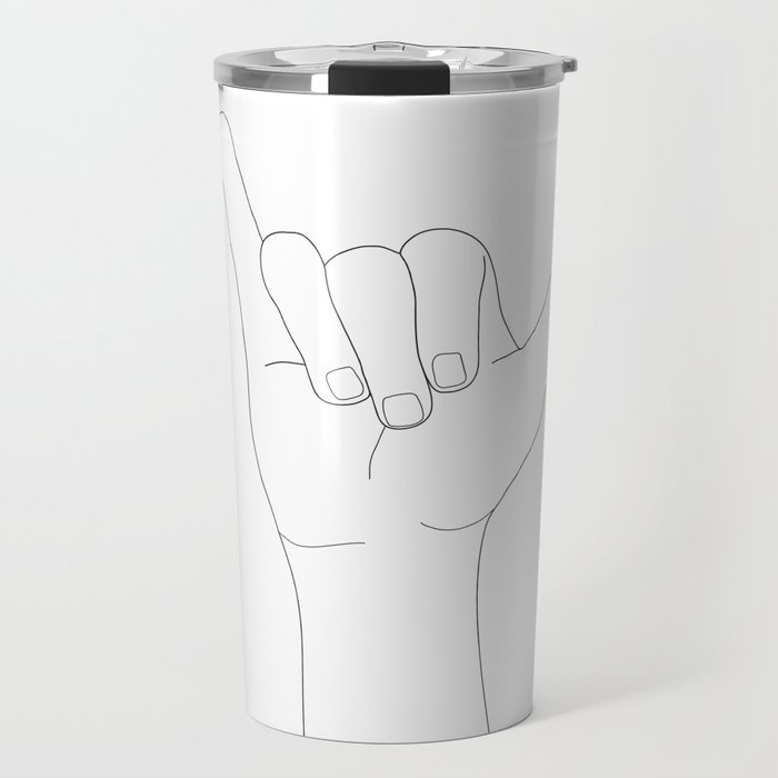 Minimal Line Art Shaka Hand Gesture Travel Mug