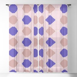 70s Retro Checkered Southwest Motives Kilim Pattern Sheer Curtain