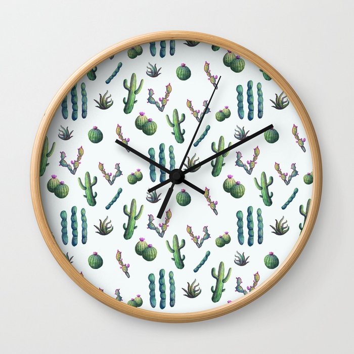 Lush  // Watercolour cacti painting pattern Wall Clock