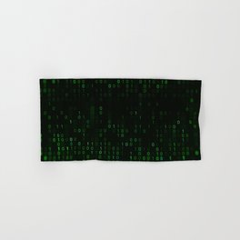 Green background of matrix with binary code Hand & Bath Towel