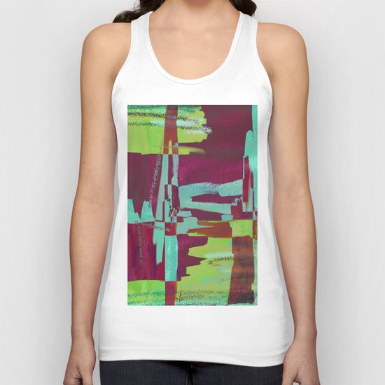 Raspberry Jam - Textured, abstract, raspberry, cyan and green painting Unisex Tank Top