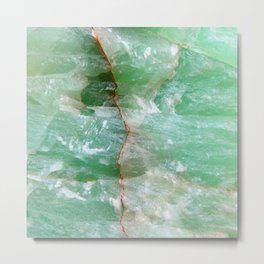 Crystalized Pale Green Quartz Slab with Copper Vein Metal Print