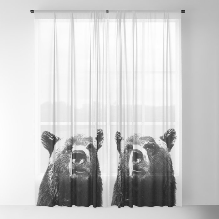 Black And White Bear Portrait Sheer Curtain By Alemi Society6