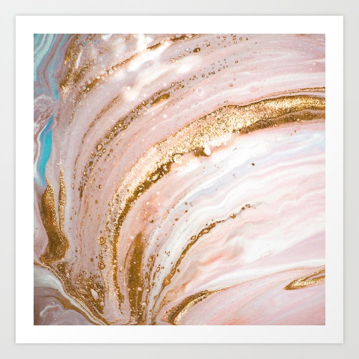 Blush Pink And Gold Liquid Color  Art Print