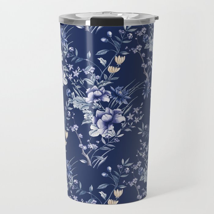 Chinoiserie Flowers Blue on Blue Travel Mug