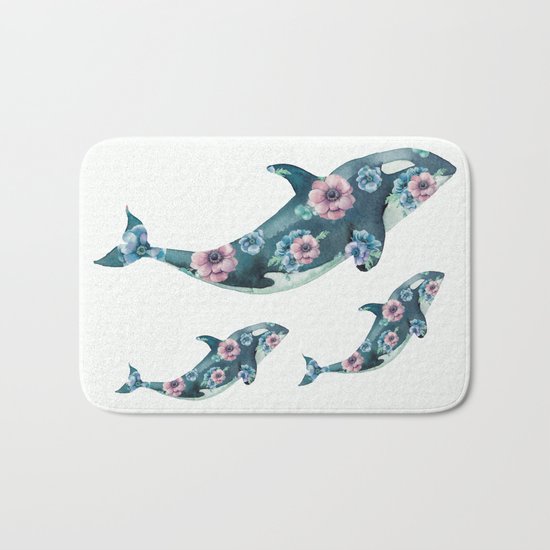 Rose Garden Whales Bath Mat