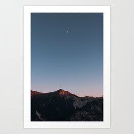 Moon above the Alp Mountains Switzerland | Landscape travel Photography Europe Art Print