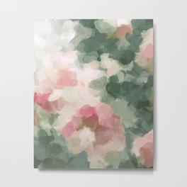 Rose Garden - Forest Sage Green Fuchsia Pink Floral Rose Garden Abstract Flower Painting Art Print Metal Print | Oil, Acrylic, Flowers, Botanical, Spring, Pink, Floral, Nature, Summer, Flower 