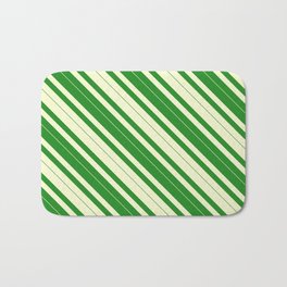 [ Thumbnail: Light Yellow & Forest Green Colored Lined/Striped Pattern Bath Mat ]