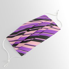 [ Thumbnail: Light Pink, Dark Orchid, and Black Colored Lines/Stripes Pattern Face Mask ]