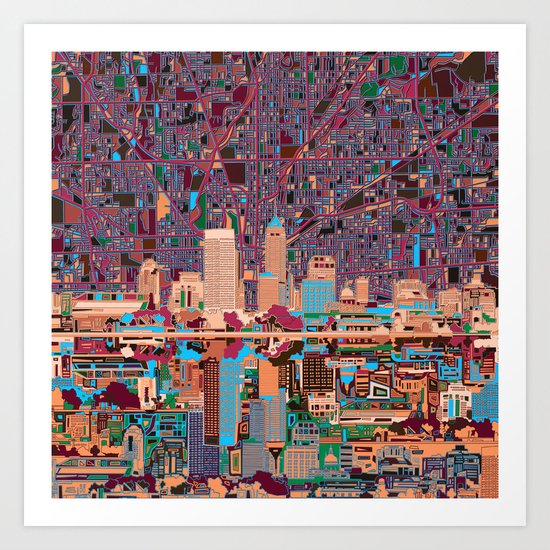 indianapolis city skyline purple Art Print