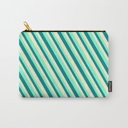 [ Thumbnail: Aquamarine, Teal & Light Yellow Colored Stripes/Lines Pattern Carry-All Pouch ]