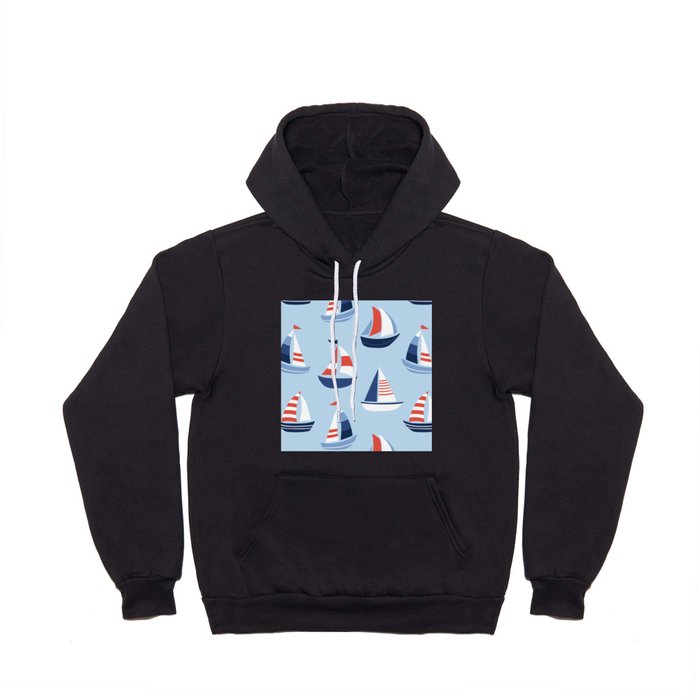 Sailboats in the distance - Blue and Orange Hoody