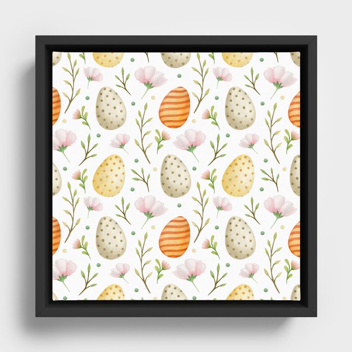 Easter eggs and spring flowers all over print Framed Canvas