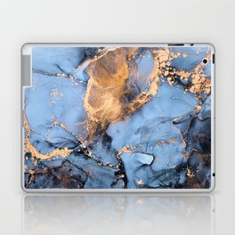 Dusty Blue + Goldenrod Abstract Marble Haze Laptop Skin