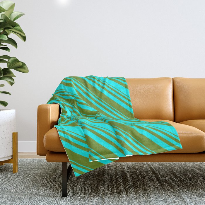 Aqua & Green Colored Lined Pattern Throw Blanket