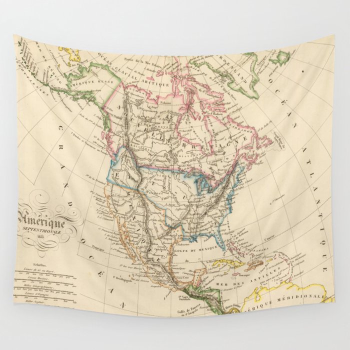 Vintage Map of North America (1837) Wall Tapestry