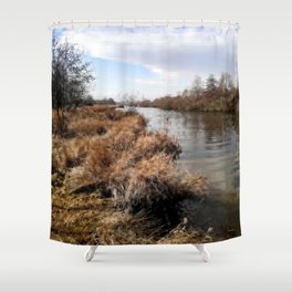 River flow at the end of winter pixel art Shower Curtain