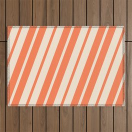 [ Thumbnail: Coral & Beige Colored Pattern of Stripes Outdoor Rug ]
