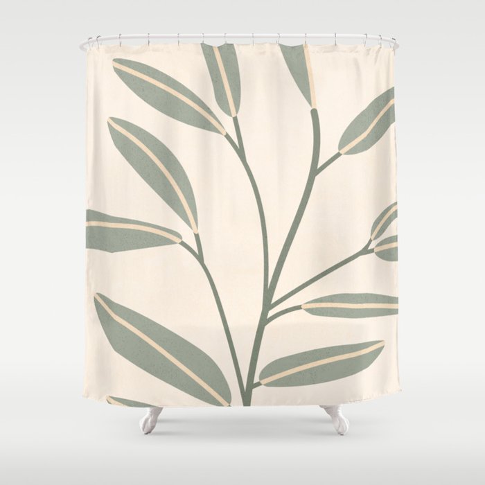 Mid Century, Modern Artwork, Plant Leaves, Beige 1 Shower Curtain