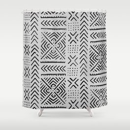 Line Mud Cloth // Light Grey Shower Curtain