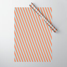 [ Thumbnail: Coral and Powder Blue Colored Lined/Striped Pattern Wrapping Paper ]