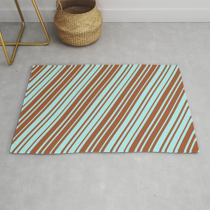 Sienna and Turquoise Colored Lines Pattern Rug