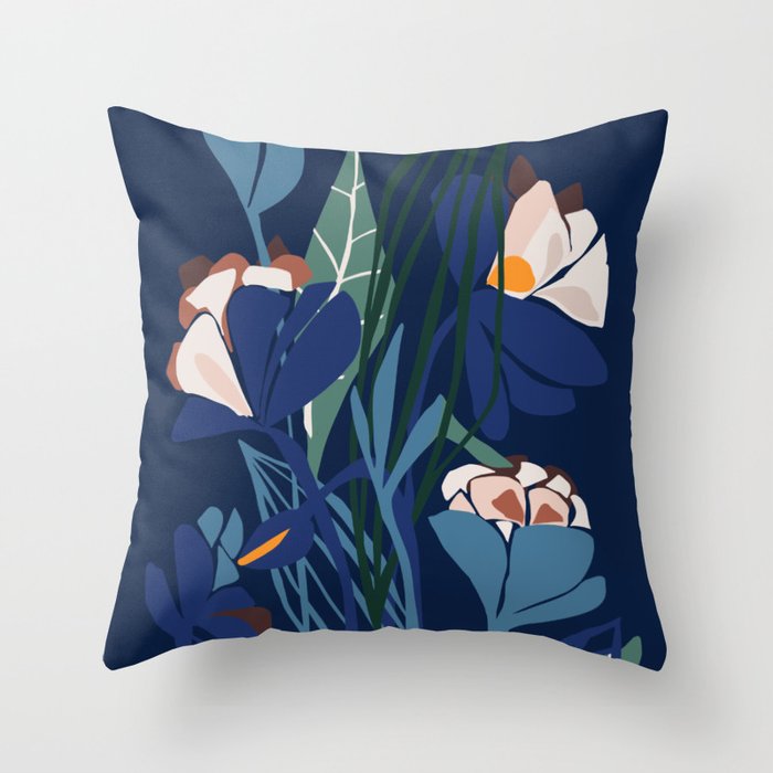 Outside at night – modern floral illustration Throw Pillow